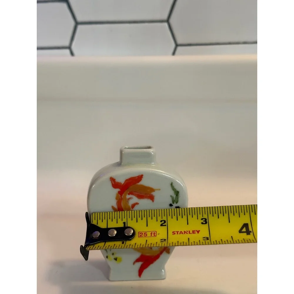 Vintage Hand Painted Ceramic Miniature Goldfish Bud Vase Koi Fish Small Decor